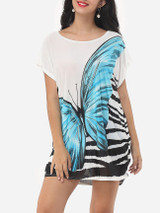 Casual Round Neck Batwing Loose Fitting Butterfly Printed Short-sleeve-t-shirt Casual Round Neck Batwing Loose Fitting Butterfly Printed Short-sleeve-t-shirt