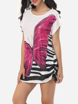 Casual Round Neck Batwing Loose Fitting Butterfly Printed Short-sleeve-t-shirt Casual Round Neck Batwing Loose Fitting Butterfly Printed Short-sleeve-t-shirt