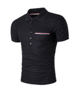 Casual Office Polo Collar Patch Pocket Striped T-Shirt