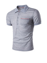 Casual Office Polo Collar Patch Pocket Striped T-Shirt