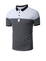 Casual Classic Polo Collar Color Block Striped T-Shirt