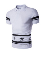 Casual Stylish Polo Collar Number Star Striped T-Shirt