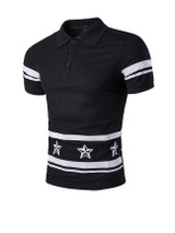 Casual Stylish Polo Collar Number Star Striped T-Shirt