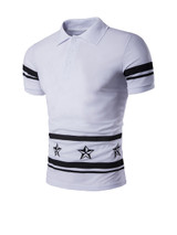 Casual Stylish Polo Collar Number Star Striped T-Shirt
