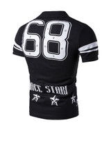 Casual Stylish Polo Collar Number Star Striped T-Shirt