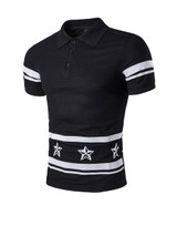 Casual Stylish Polo Collar Number Star Striped T-Shirt