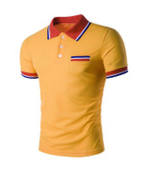 Casual Simple Polo Collar Contrast Striped Trim T-Shirt