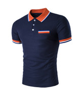 Casual Simple Polo Collar Contrast Striped Trim T-Shirt