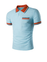 Casual Simple Polo Collar Contrast Striped Trim T-Shirt