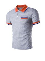 Casual Simple Polo Collar Contrast Striped Trim T-Shirt