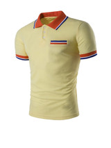 Casual Simple Polo Collar Contrast Striped Trim T-Shirt