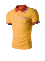 Casual Simple Polo Collar Contrast Striped Trim T-Shirt