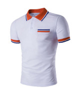 Casual Simple Polo Collar Contrast Striped Trim T-Shirt