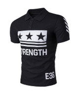 Casual Stylish Polo Collar Color Block Letters Star T-Shirt
