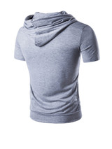 Casual Short Sleeve Hooded Kangaroo Pocket Plain T-Shirt