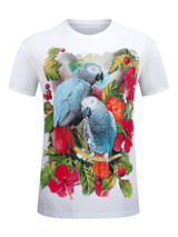 Casual Crew Neck Floral Bird Printed T-Shirt