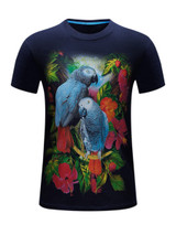 Casual Crew Neck Floral Bird Printed T-Shirt