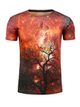 Casual Fashionable Round Neck 3D Tree Galaxy Printed T-Shirt