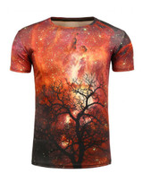 Casual Fashionable Round Neck 3D Tree Galaxy Printed T-Shirt