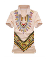 Casual Polo Collar Short Sleeve Retro Printed T-Shirt