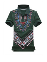 Casual Polo Collar Short Sleeve Retro Printed T-Shirt