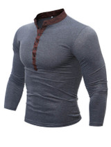 Casual Band Collar  Contrast Trim Single Breasted T-Shirt