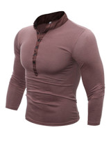 Casual Band Collar  Contrast Trim Single Breasted T-Shirt