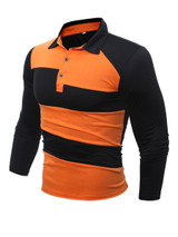 Casual Polo Collar Color Block Striped T-Shirt