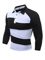 Casual Polo Collar Color Block Striped T-Shirt