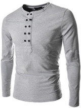Casual Men's Plain Decorative Buttons V Neck T-shirts