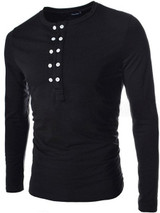 Casual Men's Plain Decorative Buttons V Neck T-shirts