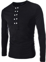 Casual Men's Plain Decorative Buttons V Neck T-shirts