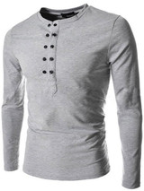 Casual Men's Plain Decorative Buttons V Neck T-shirts