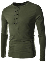 Casual Men's Plain Decorative Buttons V Neck T-shirts