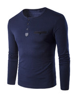 Casual Henley Collar Contrast Trim Fitted T-Shirt
