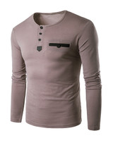 Casual Henley Collar Contrast Trim Fitted T-Shirt