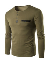Casual Henley Collar Contrast Trim Fitted T-Shirt Casual Henley Collar Contrast Trim Fitted T-Shirt