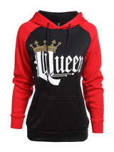 KING Queen Crown Print Unisex Men Women Autumn Hoodies Slim Sweatshirt for Couple Lovers Winter Patchwork Hooded Pullovers