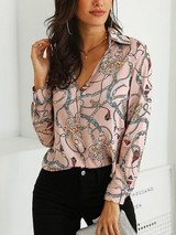 Long Sleeves V-neck Floral Blouses&shirts Tops