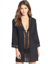 Pretty V-Neck Lace 3/4 Sleeve Blouse Cover-ups Tops