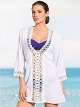 Pretty V-Neck Lace 3/4 Sleeve Blouse Cover-ups Tops