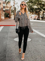 Fashion Leopard V-neck Bohemia Blouse Top