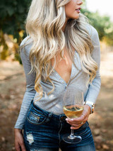 Loose Solid Color V-Neck Long Sleeves Sweater Tops Loose Solid Color V-Neck Long Sleeves Sweater Tops