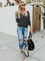 Stripes Loose Blouses&Shirts Top