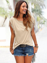 Short-sleeved Round Neck Tassels Cotton T-Shirt 8 Colors