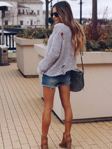 Holes Round-neck Knitting Sweater Tops
