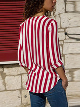 Striped V-neck Loose Blouses&shirts Tops