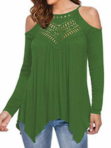 Lace Patchwork off-the-shoulder Long-sleeved Casual T-shirt