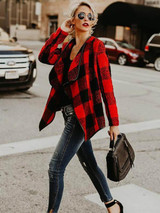Fashion Plaid Lapel Long Sleeves Outwears Tops