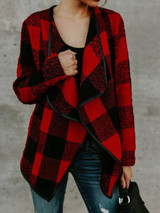 Fashion Plaid Lapel Long Sleeves Outwears Tops